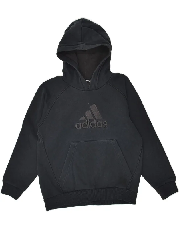 men's athletic zip-up sweatshirts -ADIDAS Boys Graphic Hoodie Jumper 7-8 Years Black Cotton