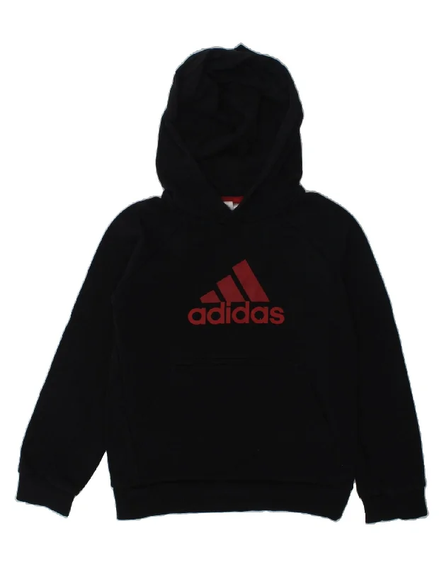 men's heavy fleece sweatshirts -ADIDAS Boys Graphic Hoodie Jumper 7-8 Years Black Cotton