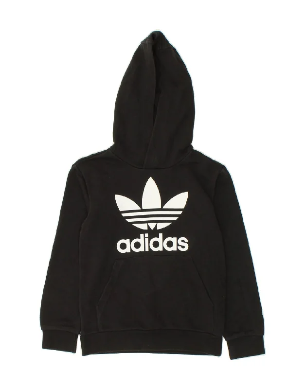 men's printed graphic hoodies -ADIDAS Boys Graphic Hoodie Jumper 7-8 Years Black Cotton