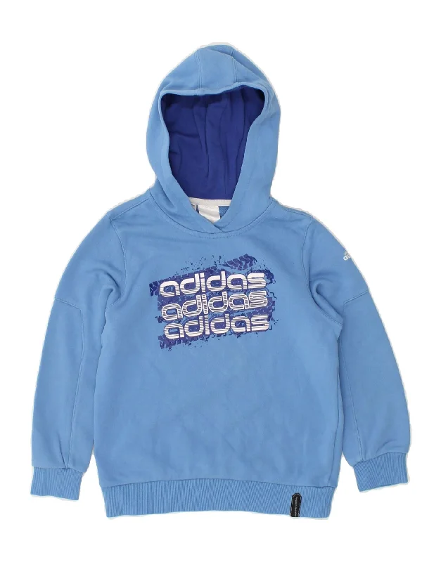 men's graphic print sweatshirts -ADIDAS Boys Graphic Hoodie Jumper 7-8 Years Blue Cotton