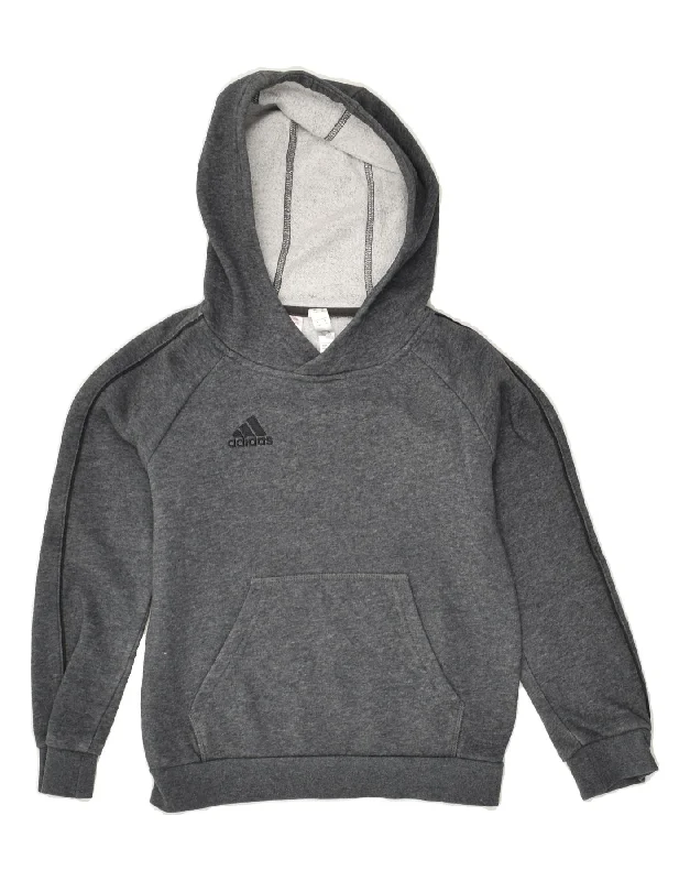 men's zip-up hoodies -ADIDAS Boys Graphic Hoodie Jumper 7-8 Years Grey Cotton