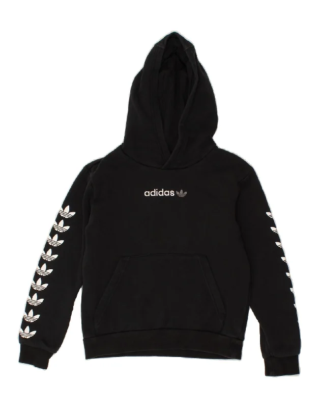 men's cotton blend hoodies -ADIDAS Boys Graphic Hoodie Jumper 9-10 Years Black Cotton