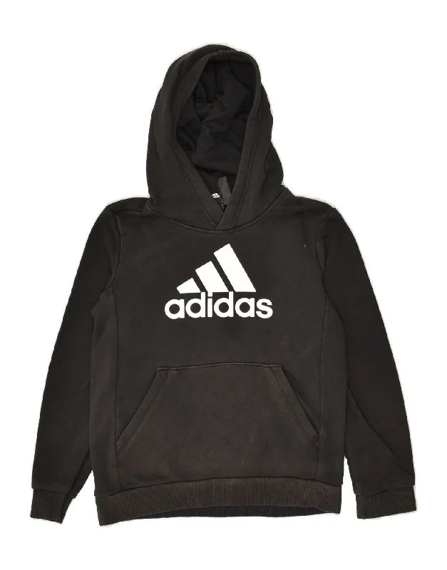 men's hoodies for casual wear -ADIDAS Boys Graphic Hoodie Jumper 9-10 Years Black Cotton