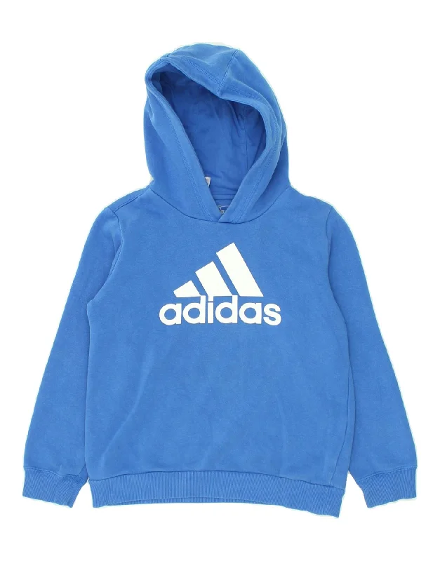 men's lightweight zip-up hoodies -ADIDAS Boys Graphic Hoodie Jumper 9-10 Years Blue Cotton