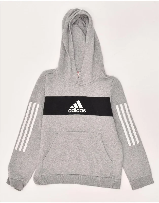 men's performance hoodies -ADIDAS Boys Graphic Hoodie Jumper 9-10 Years Grey Colourblock Cotton