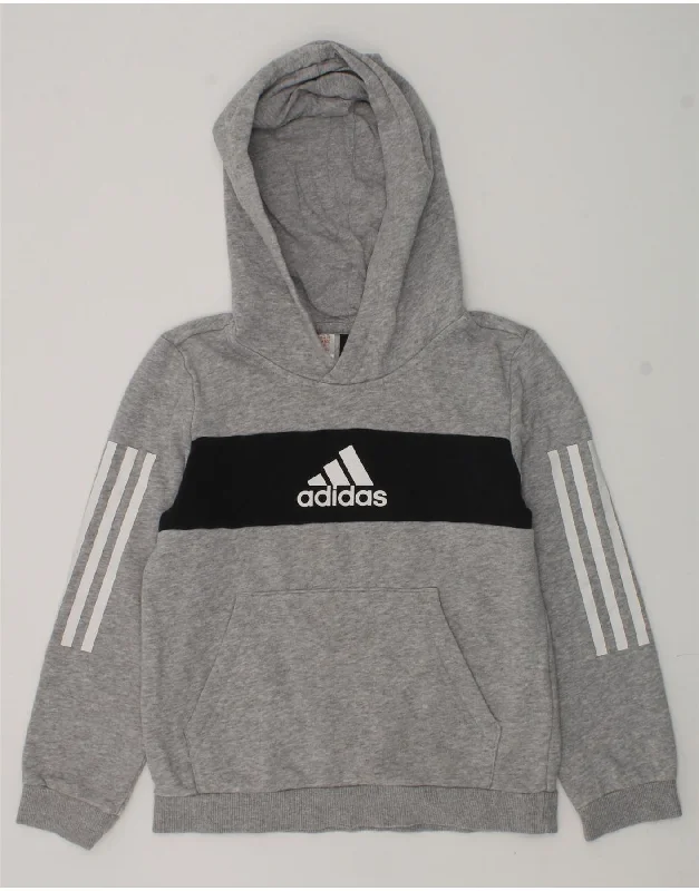 men's hoodie for outdoor activities -ADIDAS Boys Graphic Hoodie Jumper 9-10 Years Grey Colourblock Cotton