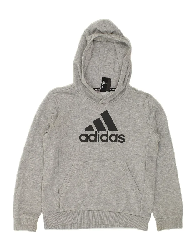 men's heavy-duty hoodies -ADIDAS Boys Graphic Hoodie Jumper 9-10 Years Grey