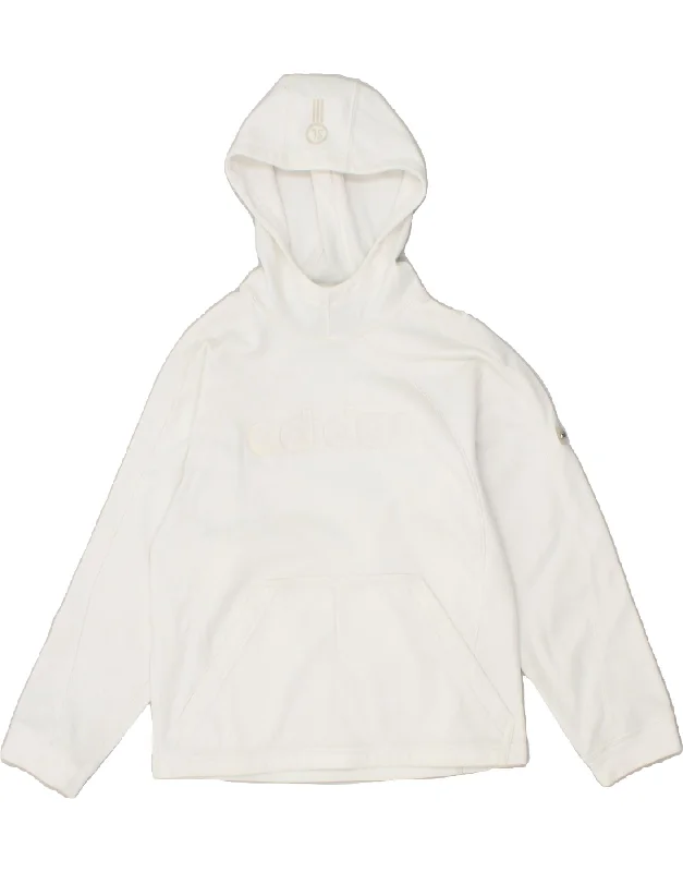 men's workout sweatshirts -ADIDAS Boys Graphic Hoodie Jumper 9-10 Years Medium White Polyester