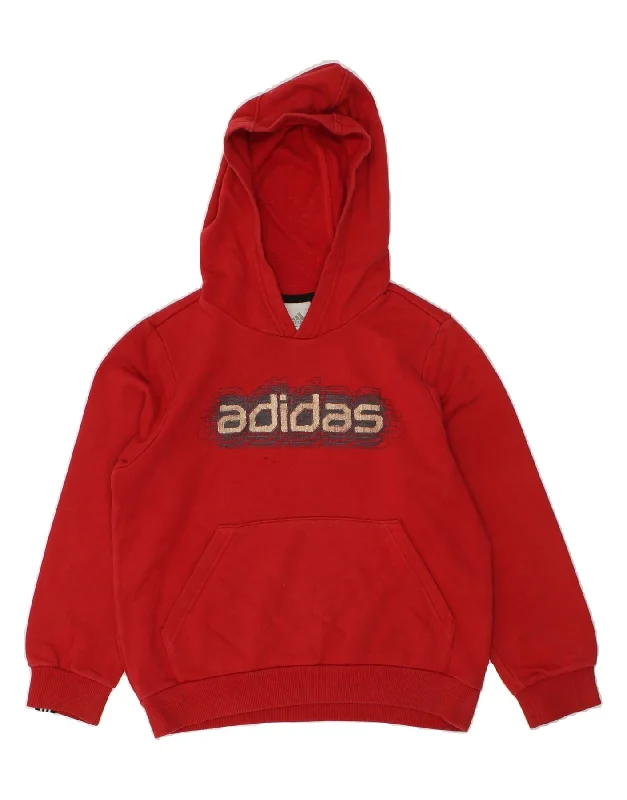 men's zip-up hoodies -ADIDAS Boys Graphic Hoodie Jumper 9-10 Years Red Cotton