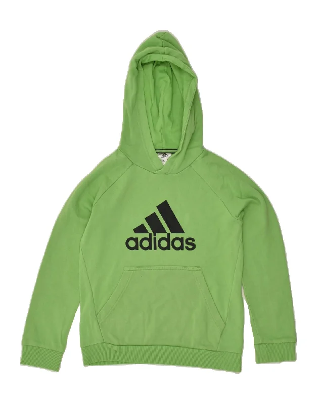 men's workout sweatshirts -ADIDAS Boys Graphic Hoodie Jumper 9-10 Years Small  Green Cotton