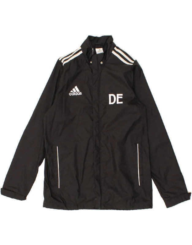 men's quilted winter jackets -ADIDAS Boys Graphic Rain Jacket 15-16 Years Black Polyester