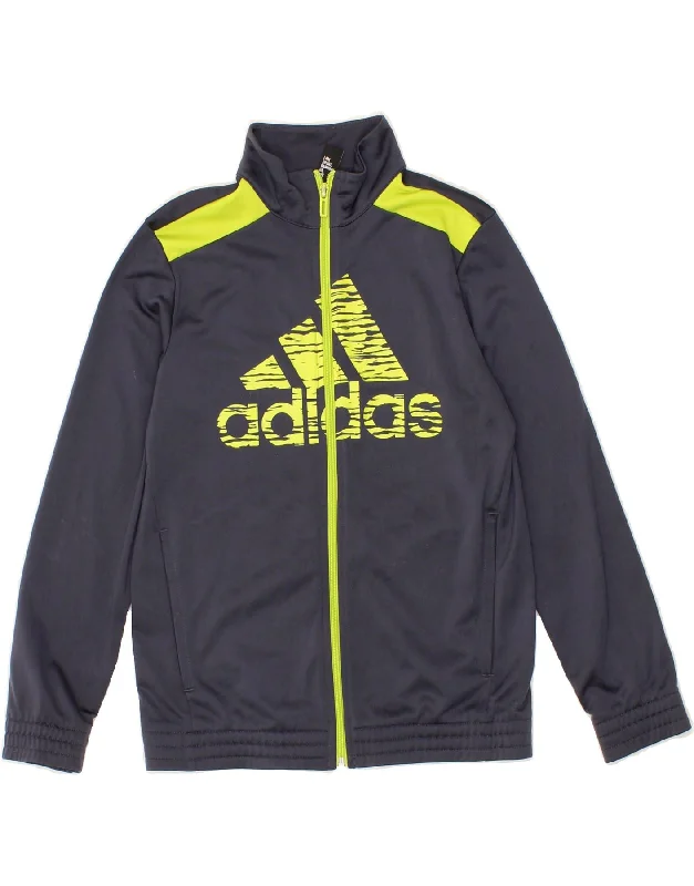 men's softshell outdoor jackets -ADIDAS Boys Graphic Tracksuit Top Jacket 10-11 Years Grey Colourblock