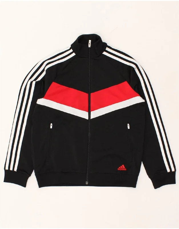 men's waterproof outdoor jackets -ADIDAS Boys Graphic Tracksuit Top Jacket 11-12 Years Black Colourblock