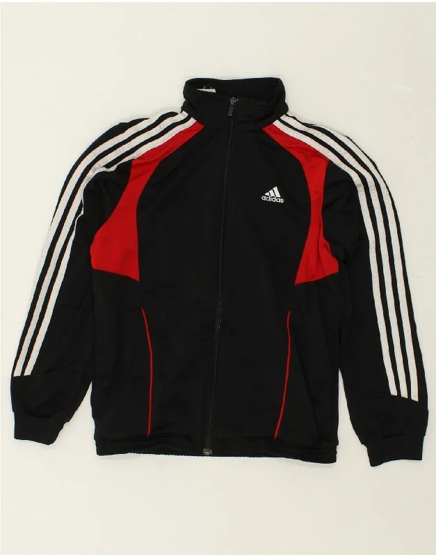 men's waterproof winter jackets -ADIDAS Boys Graphic Tracksuit Top Jacket 11-12 Years Black Colourblock