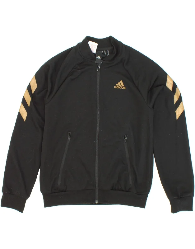 men's padded jackets -ADIDAS Boys Graphic Tracksuit Top Jacket 11-12 Years Black Polyester