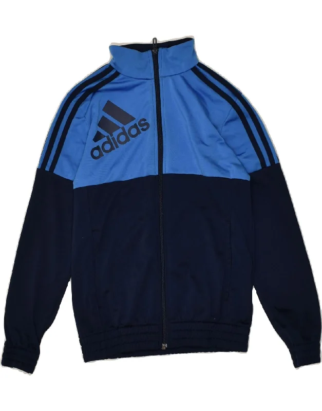 men's tailored wool jackets -ADIDAS Boys Graphic Tracksuit Top Jacket 11-12 Years Navy Blue Colourblock