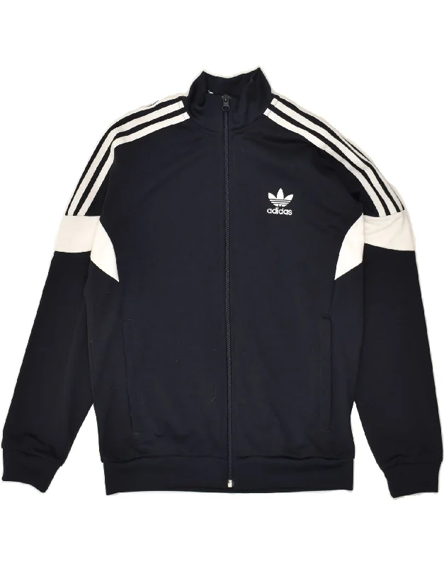 men's outdoor hiking jackets -ADIDAS Boys Graphic Tracksuit Top Jacket 11-12 Years Navy Blue Colourblock