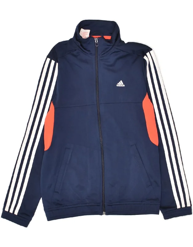 men's durable winter jackets -ADIDAS Boys Graphic Tracksuit Top Jacket 11-12 Years Navy Blue Colourblock