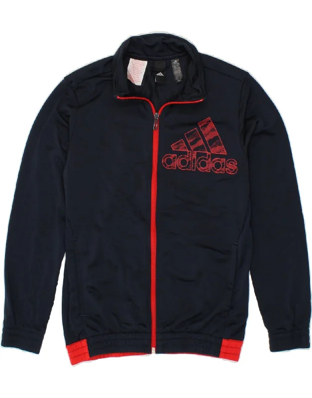 men's trench coats for winter -ADIDAS Boys Graphic Tracksuit Top Jacket 11-12 Years Navy Blue Polyester