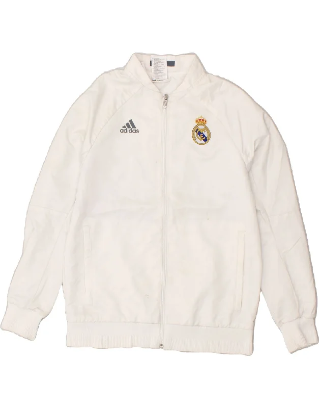 men's windbreakers -ADIDAS Boys Graphic Tracksuit Top Jacket 11-12 Years White Polyester