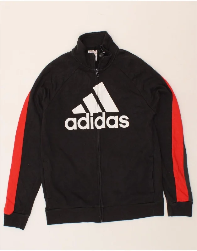 men's zip jackets for hiking -ADIDAS Boys Graphic Tracksuit Top Jacket 12-13 Years Black Colourblock