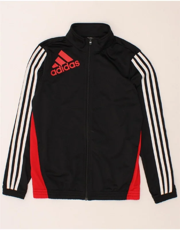 men's jacket for cold weather -ADIDAS Boys Graphic Tracksuit Top Jacket 13-14 Years Black Colourblock