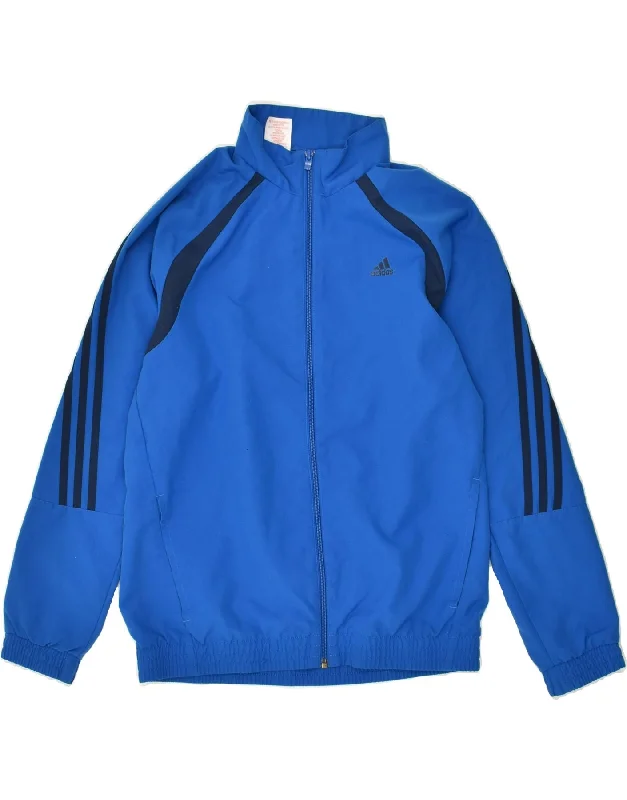 men's soft fleece jackets -ADIDAS Boys Graphic Tracksuit Top Jacket 13-14 Years Blue Colourblock