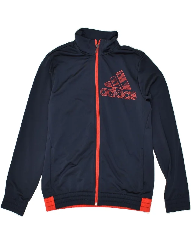 men's casual blazer jackets -ADIDAS Boys Graphic Tracksuit Top Jacket 13-14 Years Navy Blue Polyester