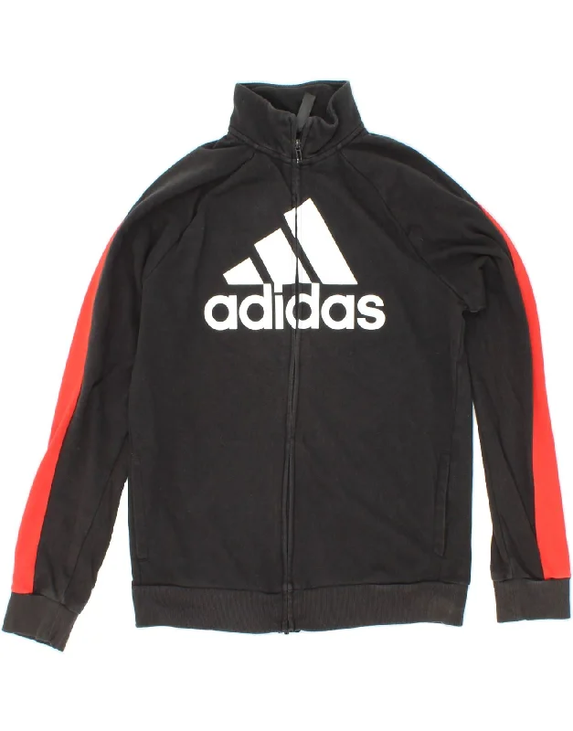 men's casual blazer jackets -ADIDAS Boys Graphic Tracksuit Top Jacket 15-16 Years Black Cotton