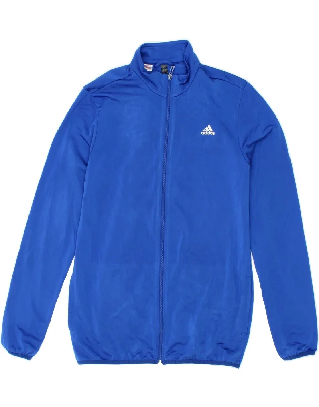 men's rugged jackets -ADIDAS Boys Graphic Tracksuit Top Jacket 15-16 Years Blue Polyester