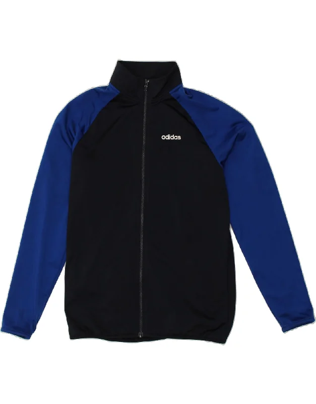 men's parka jackets -ADIDAS Boys Graphic Tracksuit Top Jacket 15-16 Years Navy Blue Colourblock