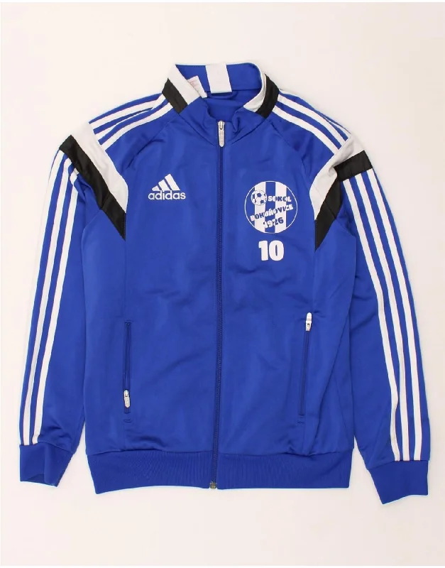 men's jacket for cold weather -ADIDAS Boys Graphic Tracksuit Top Jacket 15-16 Years XL Blue Polyester