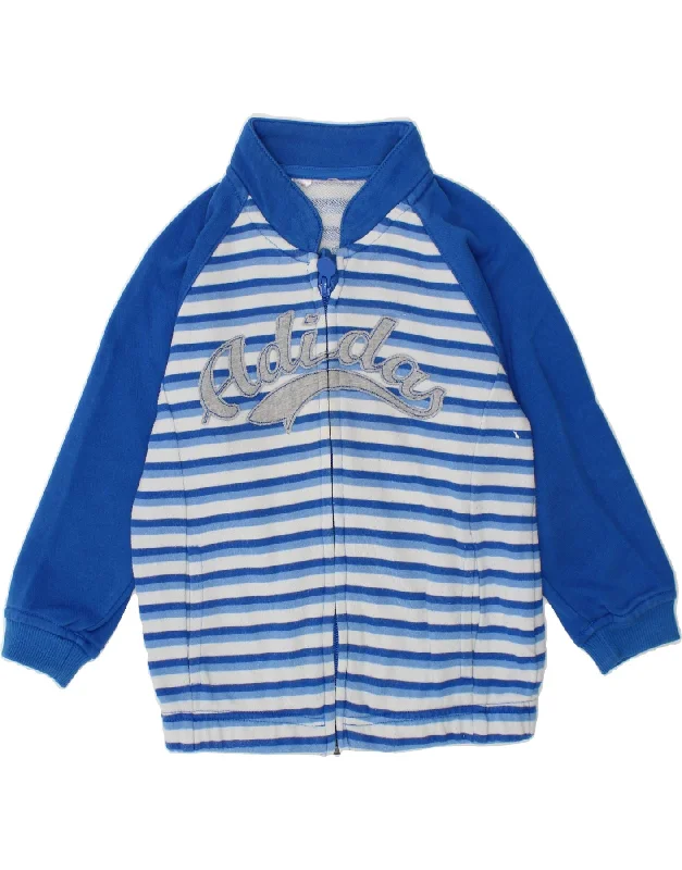 men's outdoor jacket for hiking -ADIDAS Boys Graphic Tracksuit Top Jacket 2-3 Years Blue Striped Cotton