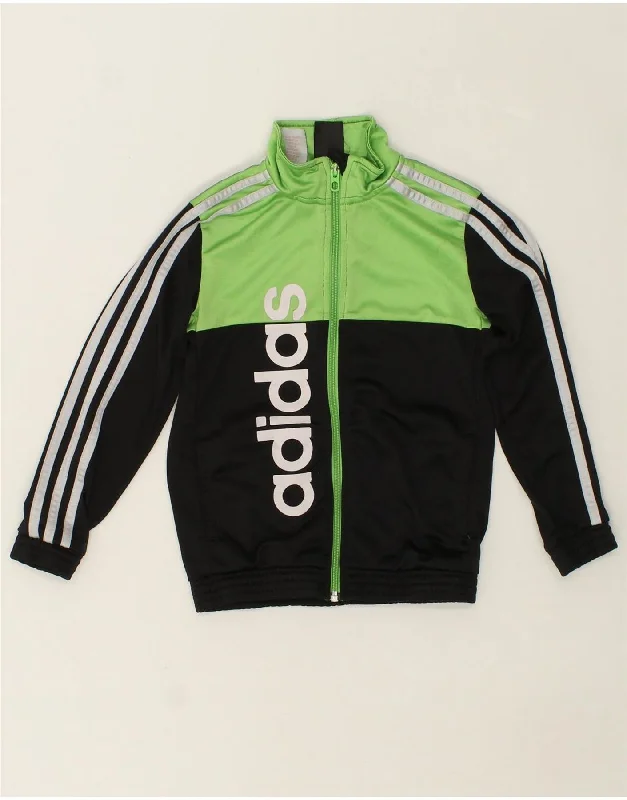 men's leather biker jackets -ADIDAS Boys Graphic Tracksuit Top Jacket 3-4 Years Black Colourblock