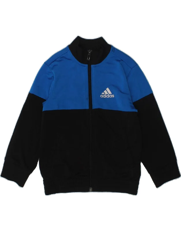 men's softshell jackets -ADIDAS Boys Graphic Tracksuit Top Jacket 3-4 Years Blue Colourblock