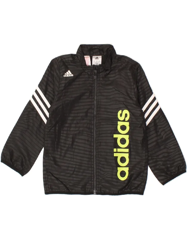 men's urban jackets -ADIDAS Boys Graphic Tracksuit Top Jacket 4-5 Years Grey Striped Polyester