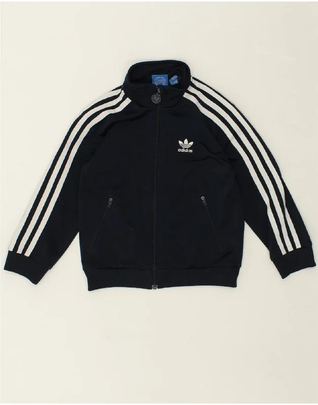 men's outdoor jacket for hiking -ADIDAS Boys Graphic Tracksuit Top Jacket 5-6 Years Navy Blue Polyester