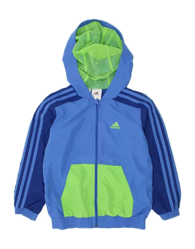 men's leather jackets -ADIDAS Boys Graphic Tracksuit Top Jacket 6-7 Years Blue Colourblock