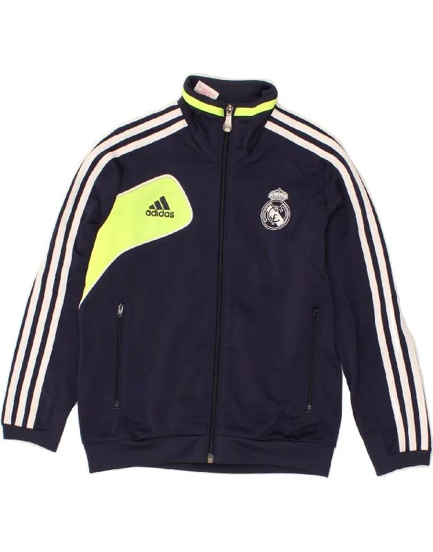 men's trench coats -ADIDAS Boys Graphic Tracksuit Top Jacket 7-8 Years Navy Blue Colourblock