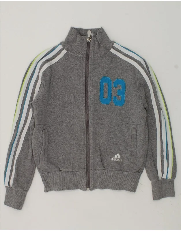 men's modern jacket styles -ADIDAS Boys Graphic Tracksuit Top Jacket 7-8 Years Small Grey Cotton