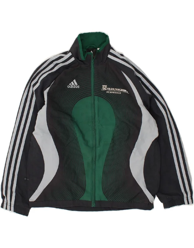 men's classic jackets -ADIDAS Boys Graphic Tracksuit Top Jacket 9-10 Years Black Colourblock