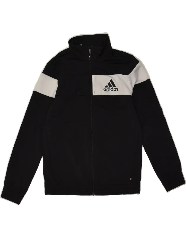 men's long jackets -ADIDAS Boys Graphic Tracksuit Top Jacket 9-10 Years  Black Colourblock