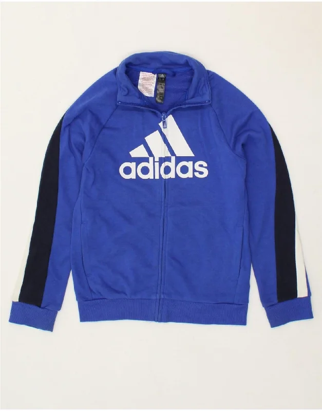 men's softshell jackets -ADIDAS Boys Graphic Tracksuit Top Jacket 9-10 Years Blue Colourblock