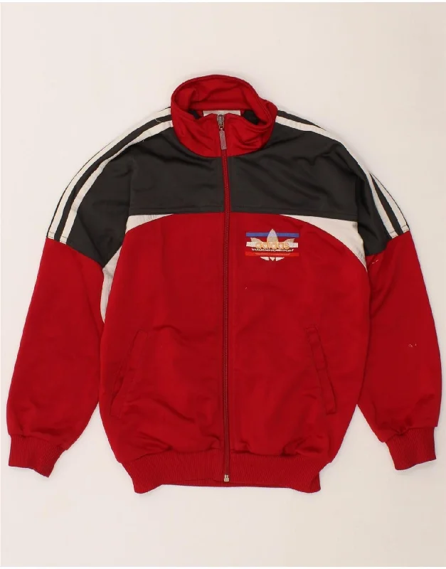 men's stylish puffer jackets -ADIDAS Boys Graphic Tracksuit Top Jacket 9-10 Years Red Colourblock