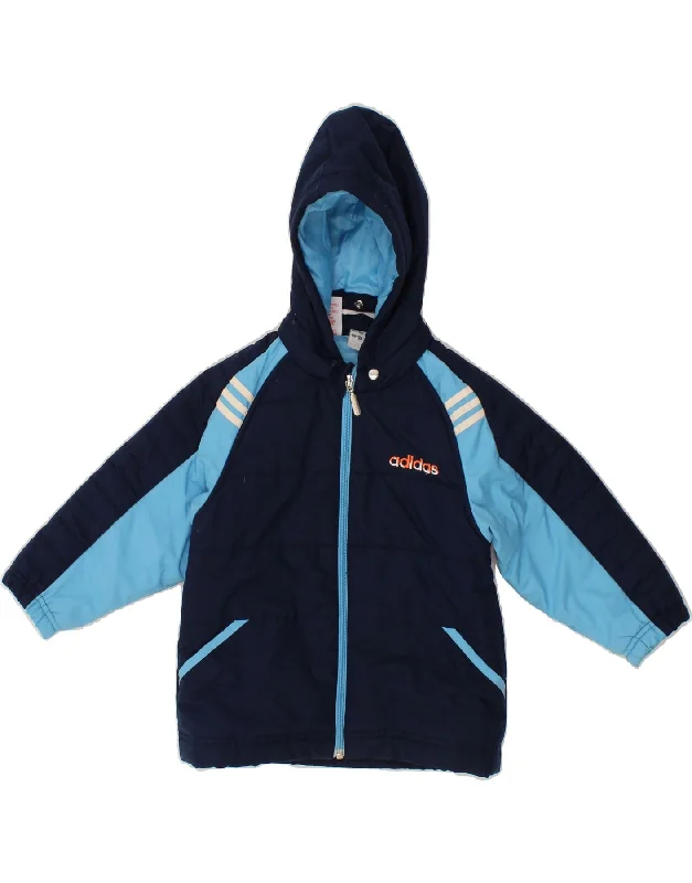 men's casual blazers -ADIDAS Boys Hooded Padded Jacket 2-3 Years Navy Blue Colourblock Polyester