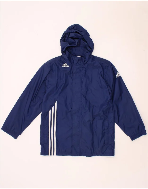 men's comfortable jackets -ADIDAS Boys Hooded Rain Jacket 11-12 Years Navy Blue Nylon