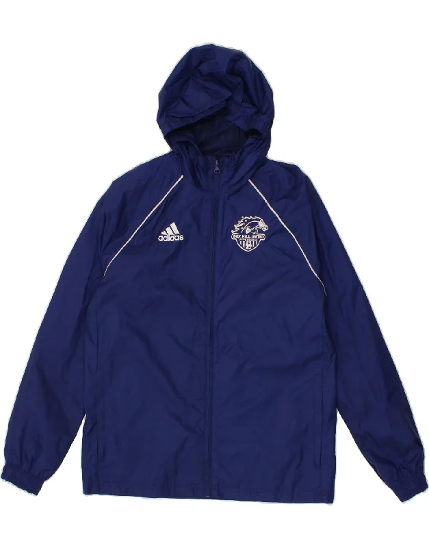 men's quilted jackets -ADIDAS Boys Hooded Rain Jacket 13-14 Years Navy Blue Nylon