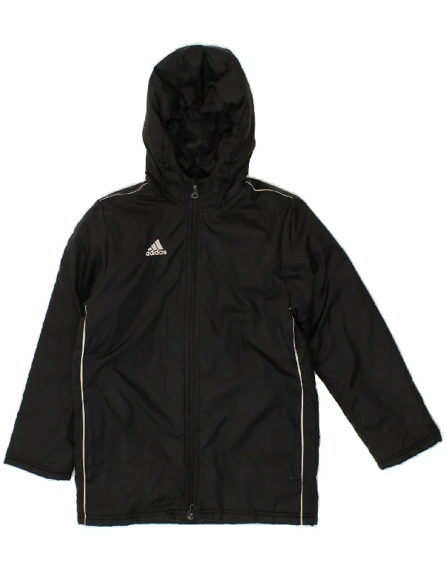 men's waterproof winter jackets -ADIDAS Boys Hooded Rain Jacket 9-10 Years Black Nylon