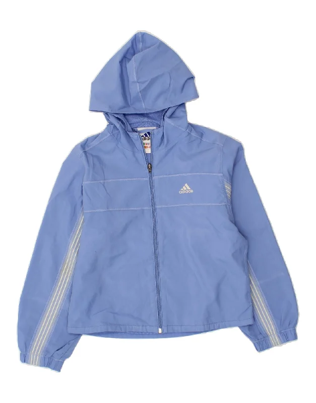 men's packable rain jackets -ADIDAS Boys Hooded Rain Jacket 9-10 Years Medium Blue Polyester