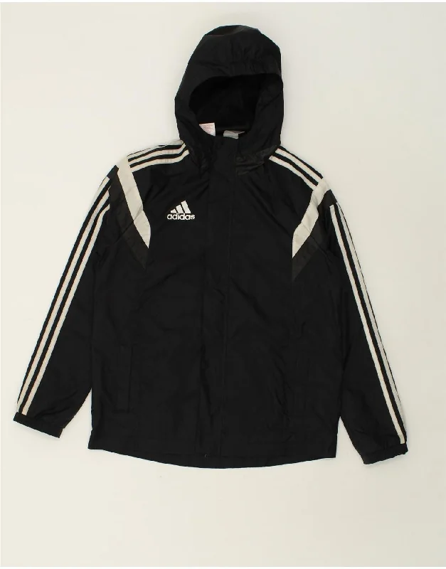 men's sports jackets -ADIDAS Boys Hooded Tracksuit Top Jacket 15-16 Years XL  Black Colourblock